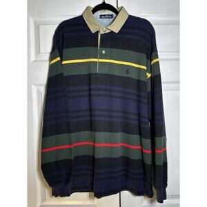 Vintage 90’s Nautica Long Sleeve Collard Silver Button Stripped Men’s XL/TG